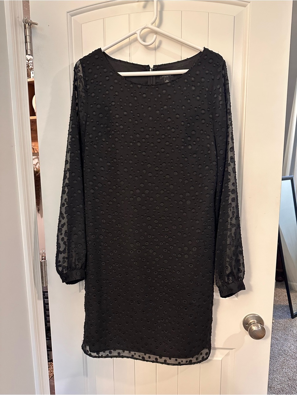 Ann Taylor Black Textured Dot Long-Sleeve Shift Dress